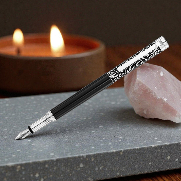 Waldmann Xetra Vienna Fountain Pen in Black, Medium Steel Nib – hand-engraved 925 sterling silver cap – view 3 | Cityluxe Singapore