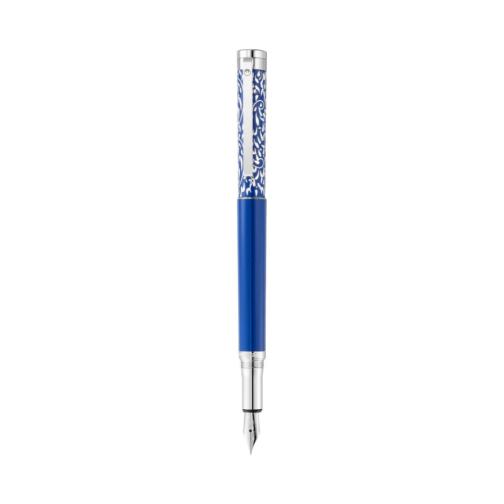 Waldmann Xetra Vienna Fountain Pen in Blue, Extra-Fine Steel Nib – hand-engraved 925 sterling silver cap – view 2 | Cityluxe Singapore