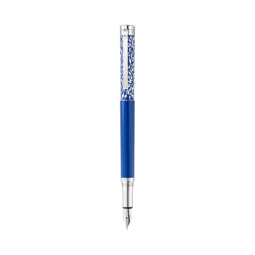 Waldmann Xetra Vienna Fountain Pen in Blue, Extra-Fine Steel Nib – hand-engraved 925 sterling silver cap – view 2 | Cityluxe Singapore