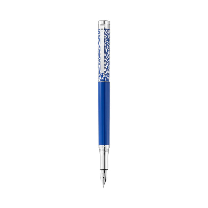 Waldmann Xetra Vienna Fountain Pen in Blue, Extra-Fine Steel Nib – hand-engraved 925 sterling silver cap – view 2 | Cityluxe Singapore
