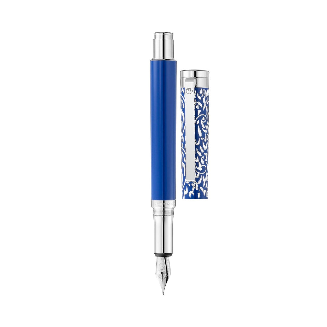 Waldmann Xetra Vienna Fountain Pen in Blue, Extra-Fine Steel Nib – hand-engraved 925 sterling silver cap – view 5 | Cityluxe Singapore