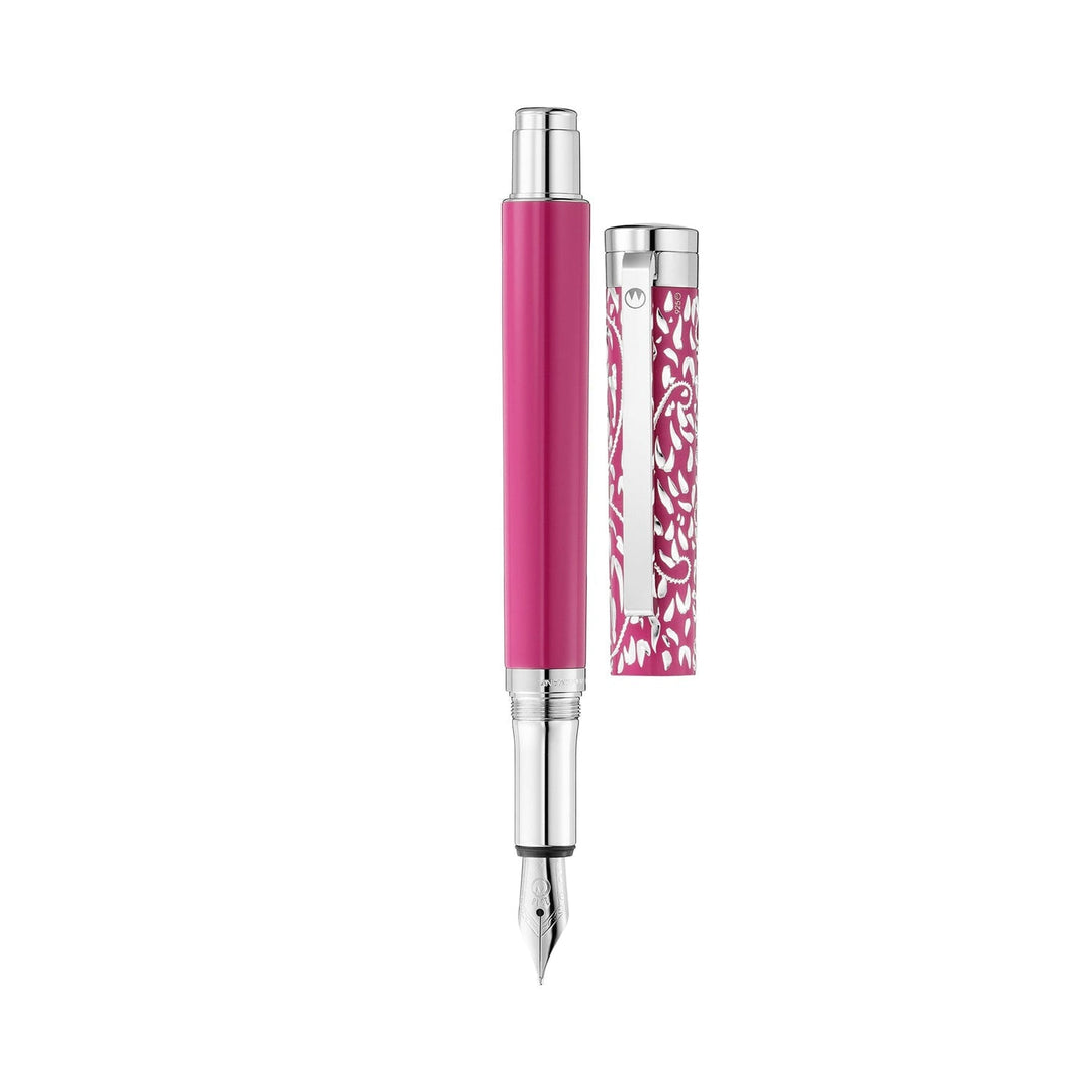 Waldmann Xetra Vienna Fountain Pen in Pink, Medium Steel Nib – hand-engraved 925 sterling silver cap – view 5 | Cityluxe Singapore