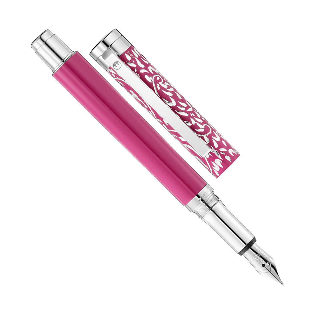 Waldmann Xetra Vienna Fountain Pen in Pink, Medium Steel Nib – hand-engraved 925 sterling silver cap – view 6 | Cityluxe Singapore
