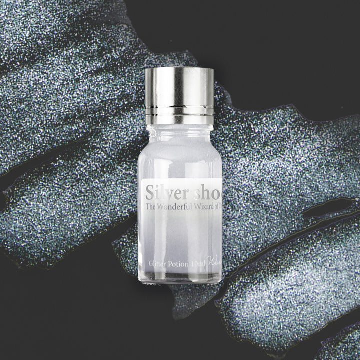 Wearingeul Silver Shoes (Wizard of Oz) Glitter Potion 10ml bottle on a coloured background