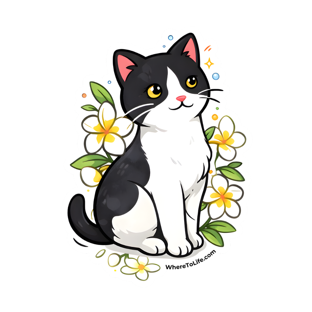 WhereTo Sticker - Cat Bougainvillea