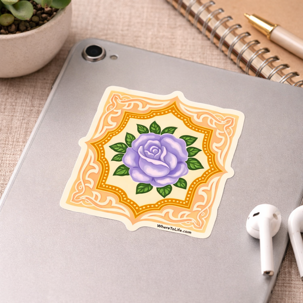 WhereTo Sticker - Tile Purple Rose Yellow