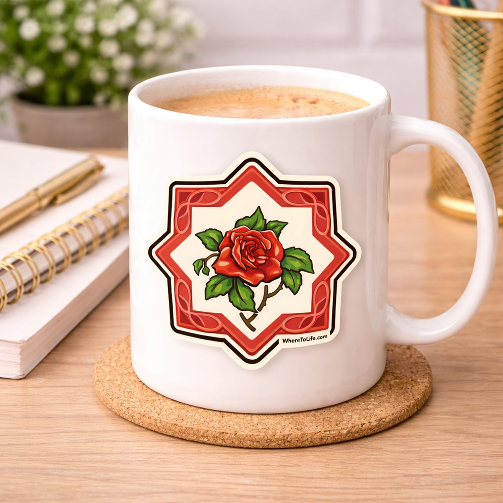 WhereTo Sticker - Tile Red Rose Star