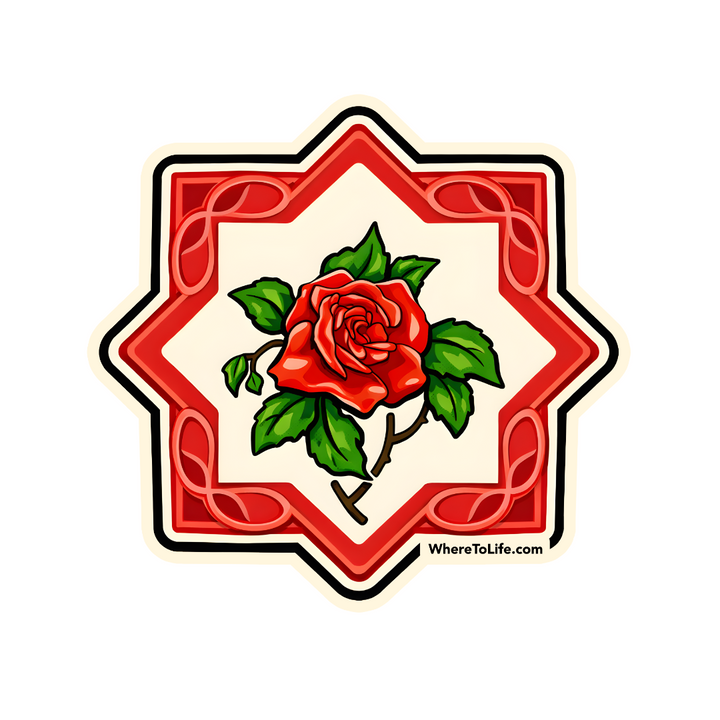 WhereTo Sticker - Tile Red Rose Star