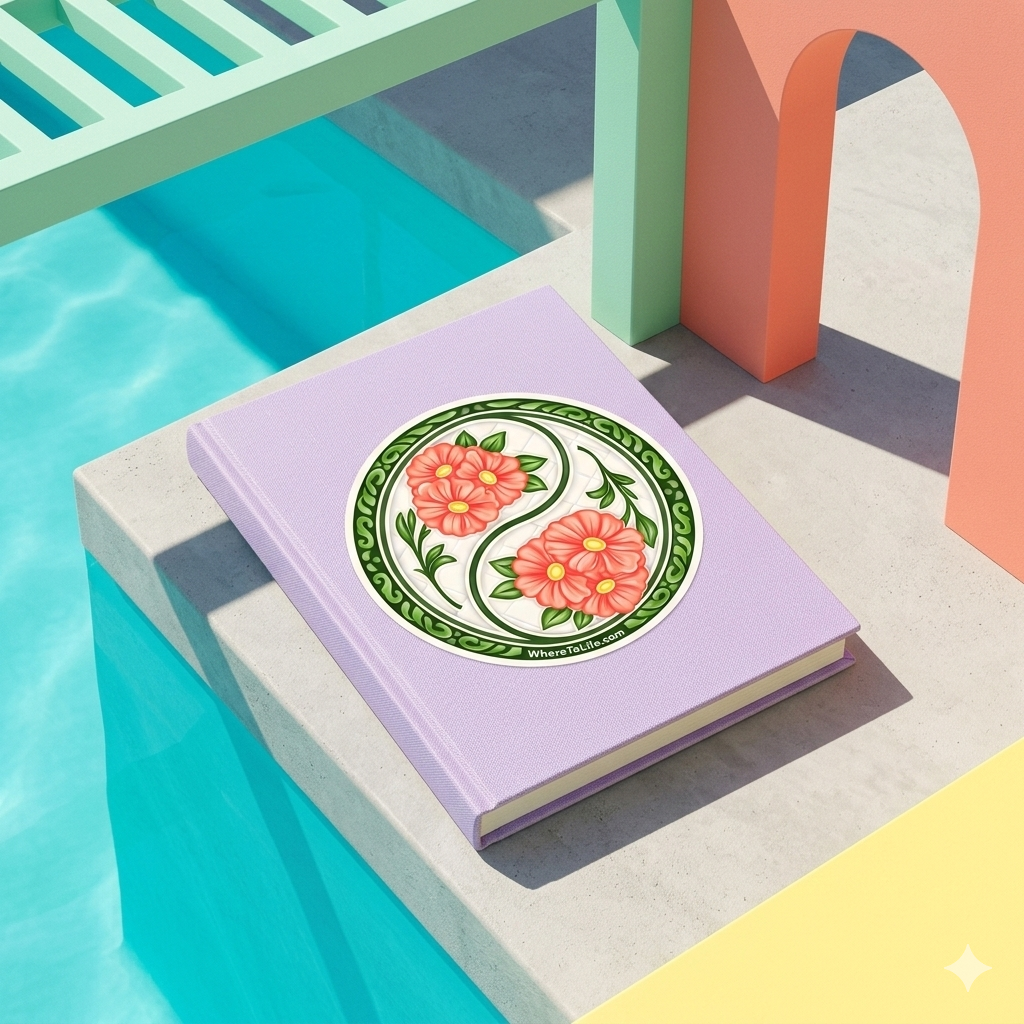 WhereTo Sticker in Tile YinYang Flowers — WhereTo decorative sticker — for journaling, planners and scrapbooking, at Cityluxe Singapore