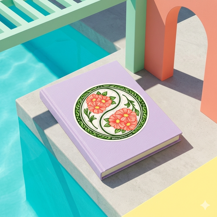WhereTo Sticker in Tile YinYang Flowers — WhereTo decorative sticker — for journaling, planners and scrapbooking, at Cityluxe Singapore