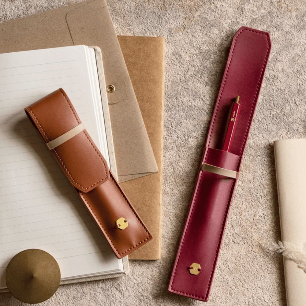 Ystudio Classic Reflect-1 Pen Pouch - Red &amp; Caramel