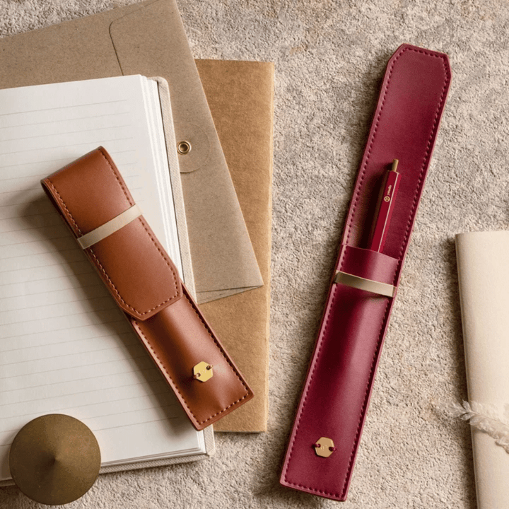 Ystudio Classic Reflect-1 Pen Pouch - Red &amp; Caramel