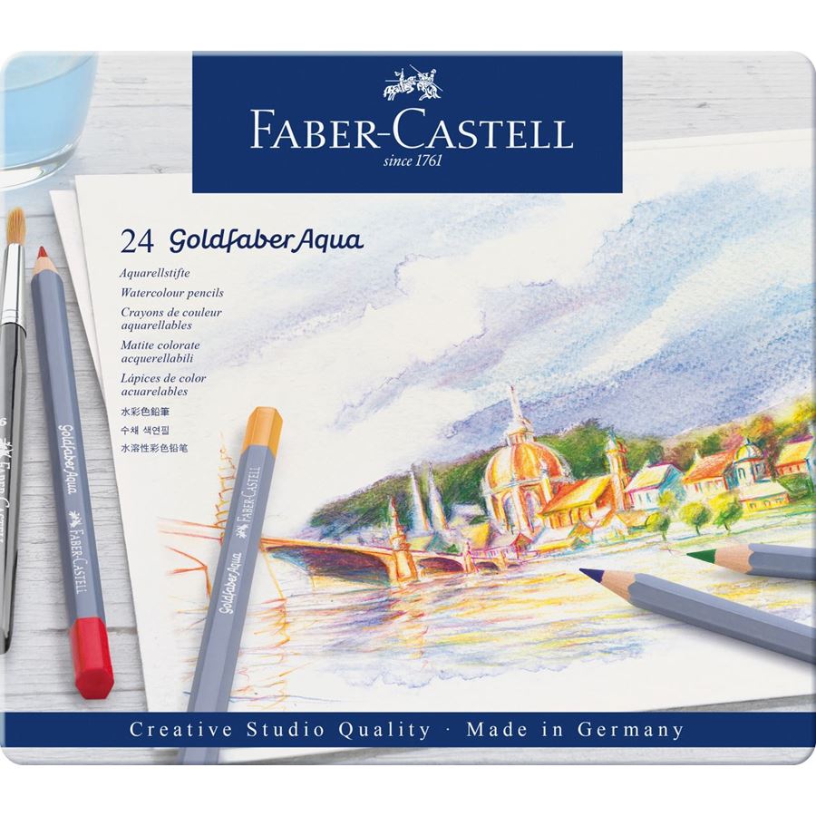 Faber-Castell Goldfaber Aqua Watercolour Pencil Tin of 24, Faber-Castell, Colour Pencil, faber-castell-goldfaber-aqua-watercolour-pencil-tin-of-24, , Cityluxe