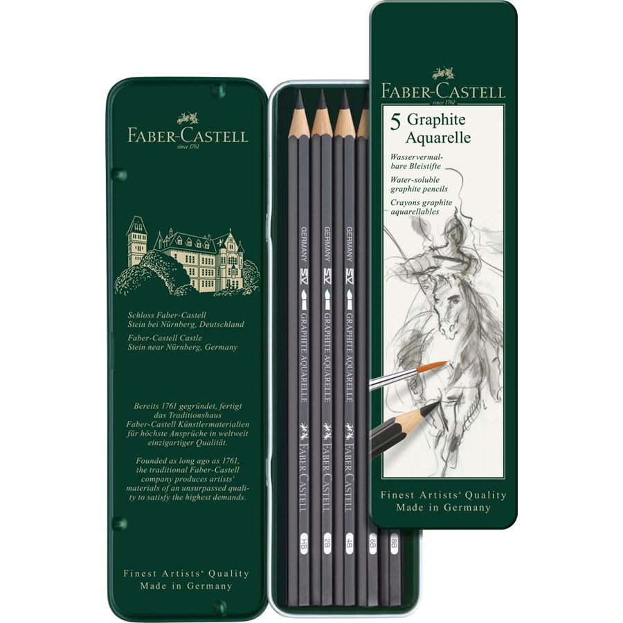 Faber-Castell Graphite Aquarelle Pencil Set of 5, Faber-Castell, Pencil, faber-castell-graphite-aquarelle-pencil-set-of-5, , Cityluxe