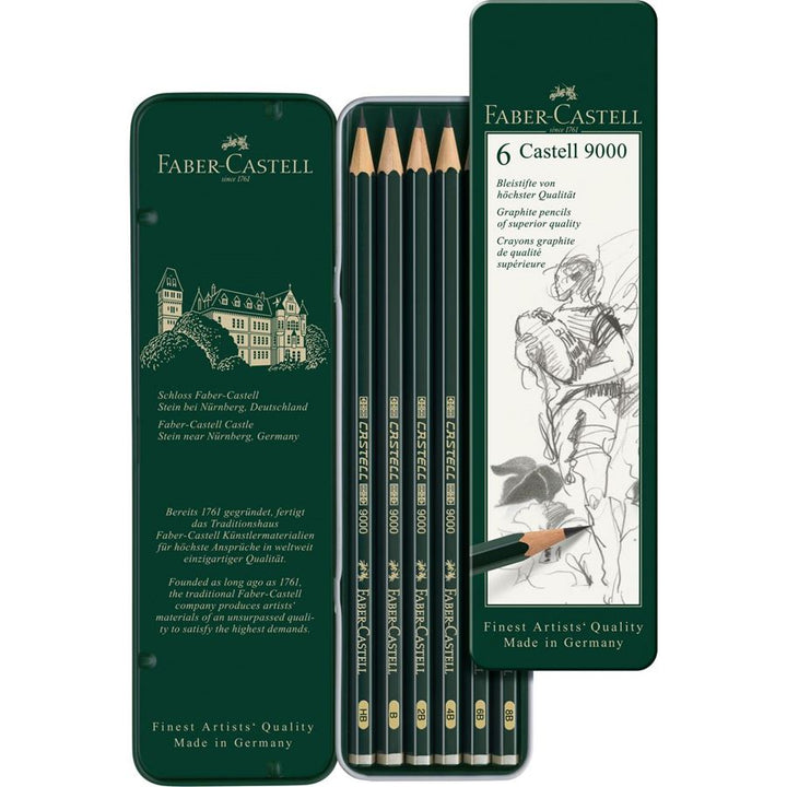 Faber-Castell Castell 9000 Graphite Pencil Set of 6, Faber-Castell, Pencil, faber-castell-castell-9000-graphite-pencil-set-of-6, , Cityluxe