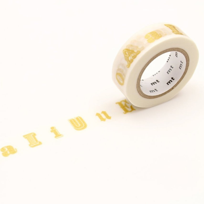 MT EX Washi Tape Vowel Gold, MT Tape, Washi Tape, mt-ex-vowel-gold-washi-tape-mtex1p47, dc, For Crafters, Metallic, MT EX, Qty, washi tape, Cityluxe
