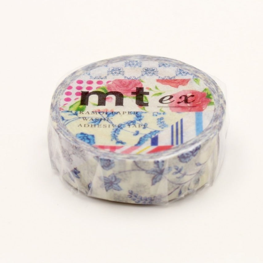 MT EX Washi Tape Flower Dark Blue R — pattern detail