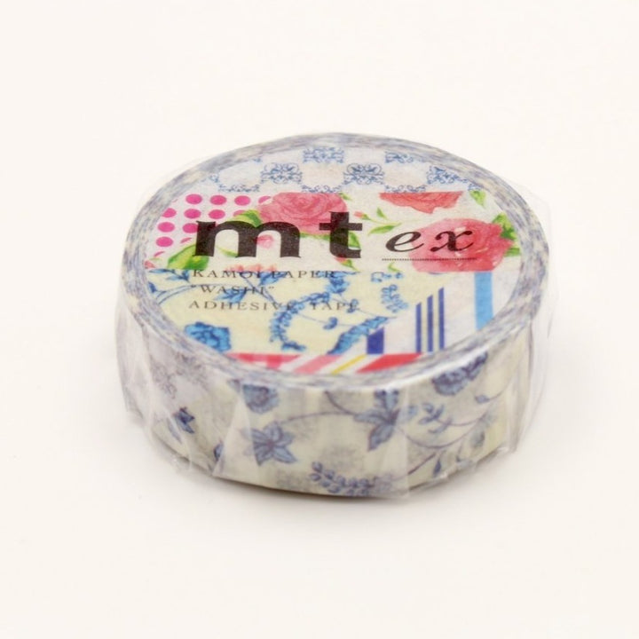 MT EX Washi Tape Flower Dark Blue R — pattern detail