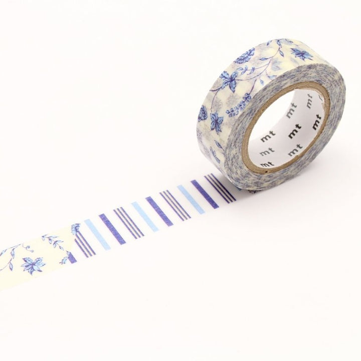 MT EX Washi Tape Flower Dark Blue R — roll front