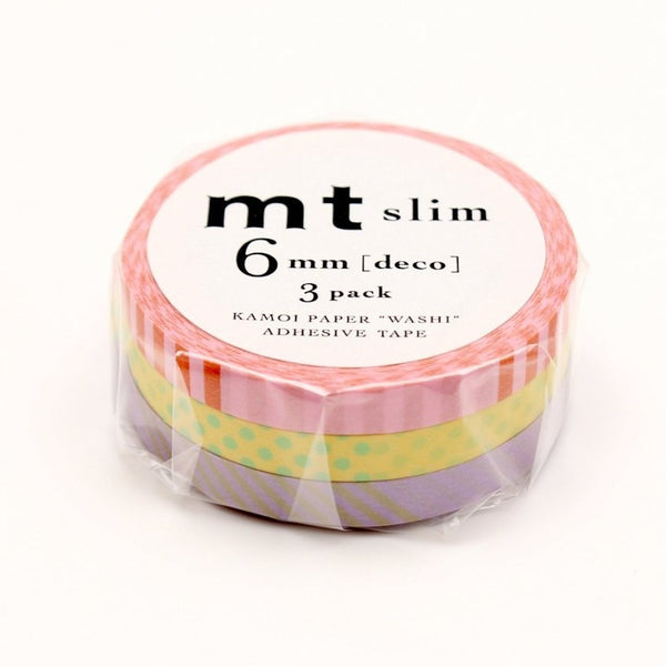 Load image into Gallery viewer, MT Slim 6mm Washi Tape Set Deco A, MT Tape, Washi Tape, mt-slim-deco-a-washi-tape-set-of-3-mtslim16, For Crafters, Green, Red, washi tape, Yellow, Cityluxe
