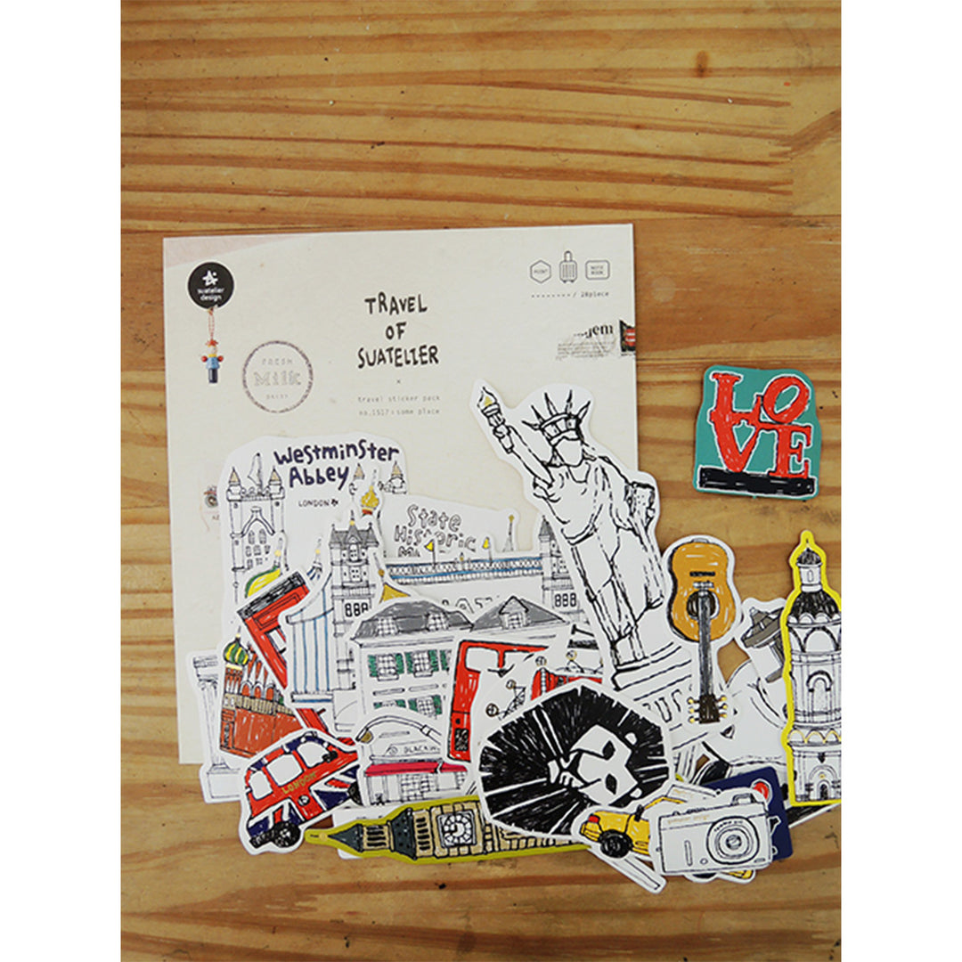Suatelier Travel Luggage Sticker Pack - Some Place — with packaging
