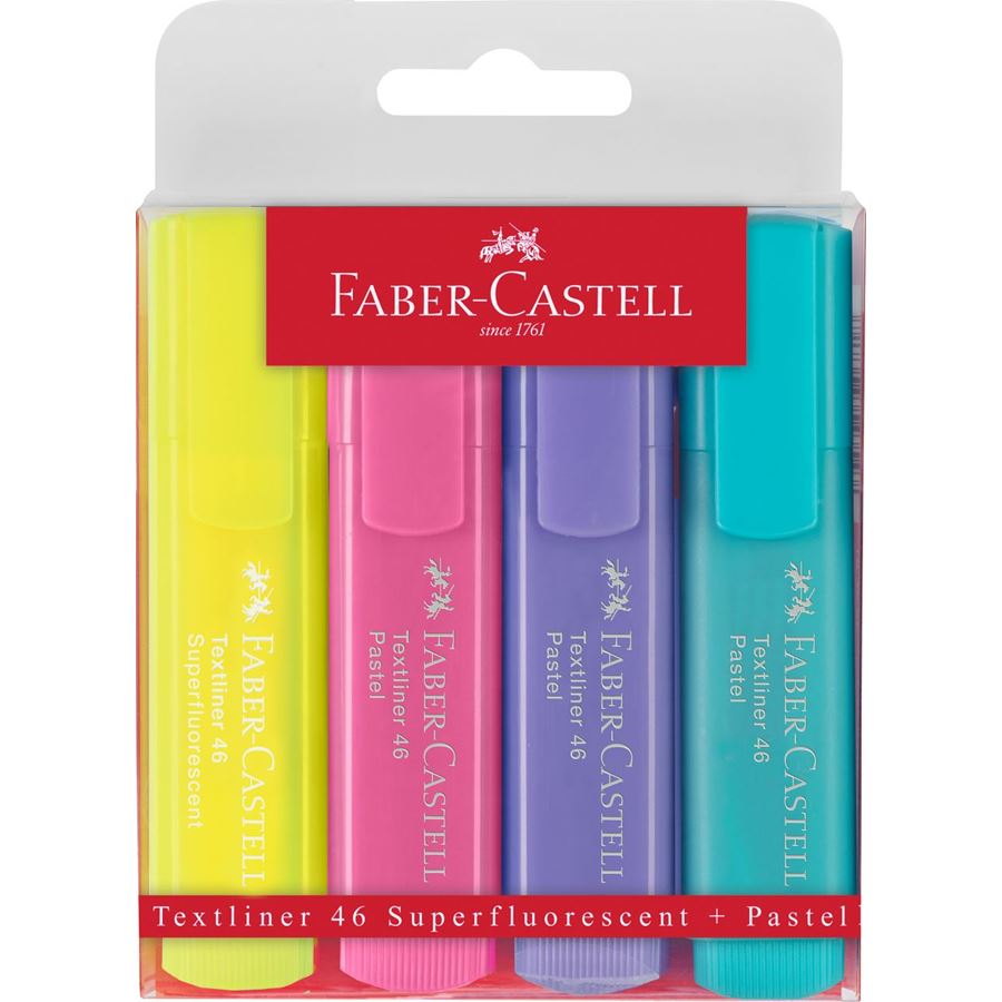 Faber-Castell Textliner 46 Superflourescent + Pastel Set of 4, Faber-Castell, Marker, faber-castell-textliner-46-superflourescent-pastel-set-of-4, Highlighters, Cityluxe