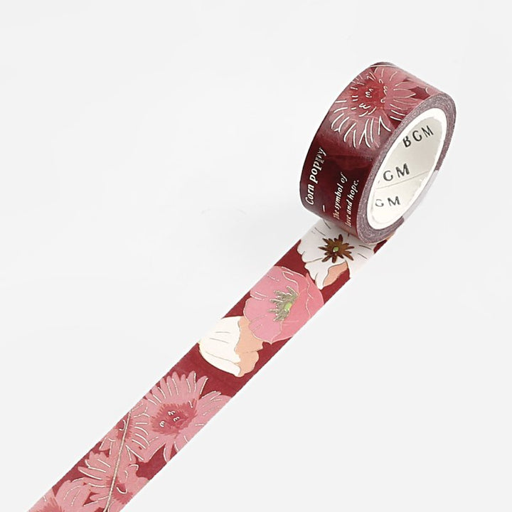 BGM Blossom Maroon Masking Tape — pattern detail