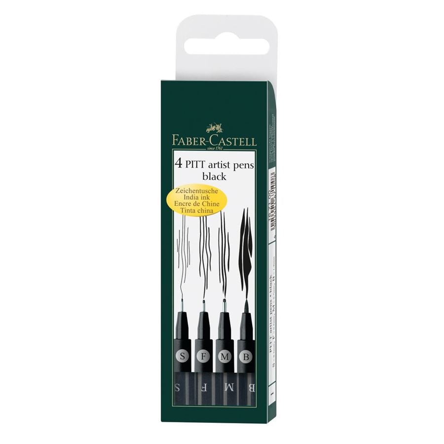 Faber-Castell PITT Artist Pen Set of 4 (S,F,M,B) Black, Faber-Castell, Fineliner, faber-castell-pitt-artist-pen-set-of-4-s-f-m-b-black, Black, Gift Set, Cityluxe