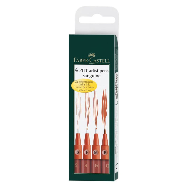 Faber-Castell PITT Artist Pen Set of (S,F,M,B) Sanguine, Faber-Castell, Fineliner, faber-castell-pitt-artist-pen-set-of-s-f-m-b-sanguine, Gift Set, Orange, Cityluxe