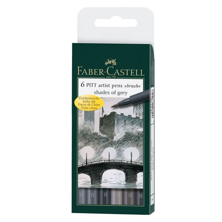 Faber-Castell PITT Artist Brush Pen Set of 6 (Shade of Grey) — front view