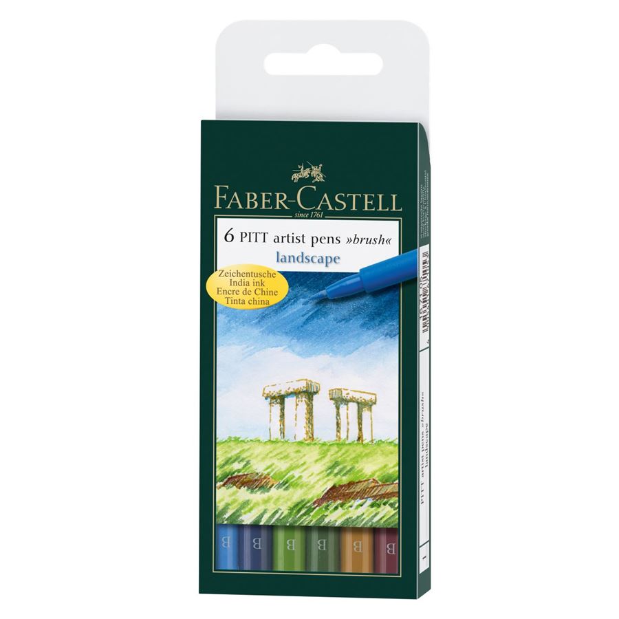 Faber-Castell PITT Artist Brush Pen Set of 6 (Landscape Colour), Faber-Castell, Brush Pen, faber-castell-pitt-artist-brush-pen-set-of-6-landscape-colour, Drawing, Cityluxe
