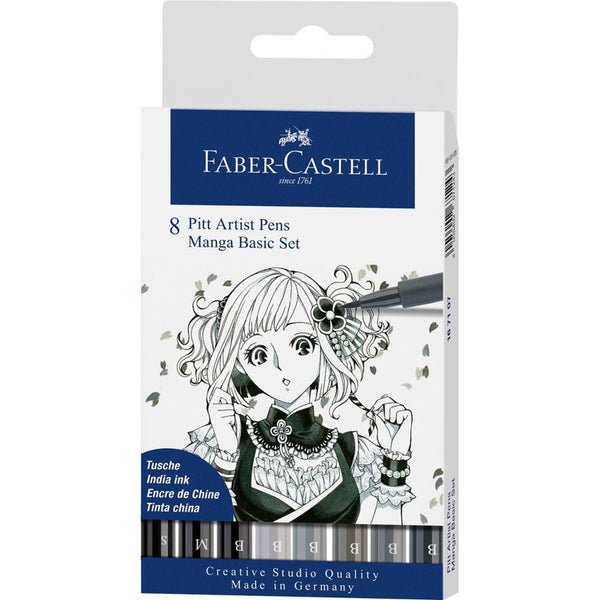 Faber-Castell Pitt Artist Pen Brush Manga Basic Set of 8 — front view