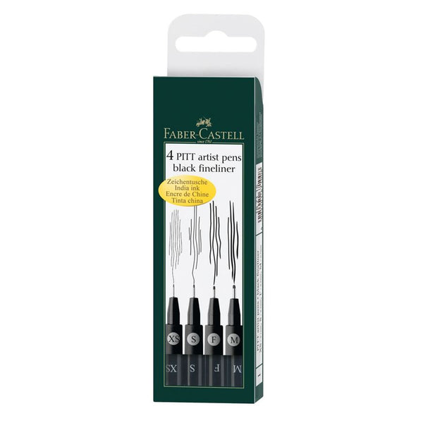 Faber-Castell PITT Artist Pen Set of 4 (XS,S,F,M) Black — front view