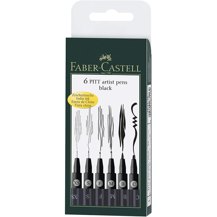 Faber-Castell PITT Artist Pen Set of 6 (XS,S,F,M,B,C) Black, Faber-Castell, Fineliner, faber-castell-pitt-artist-pen-set-of-6-xs-s-f-m-b-c-black, Black, Gift Set, Cityluxe