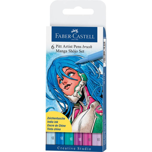 Faber-Castell Pitt Artist Pen Brush Manga Shojo Set of 6 — front view