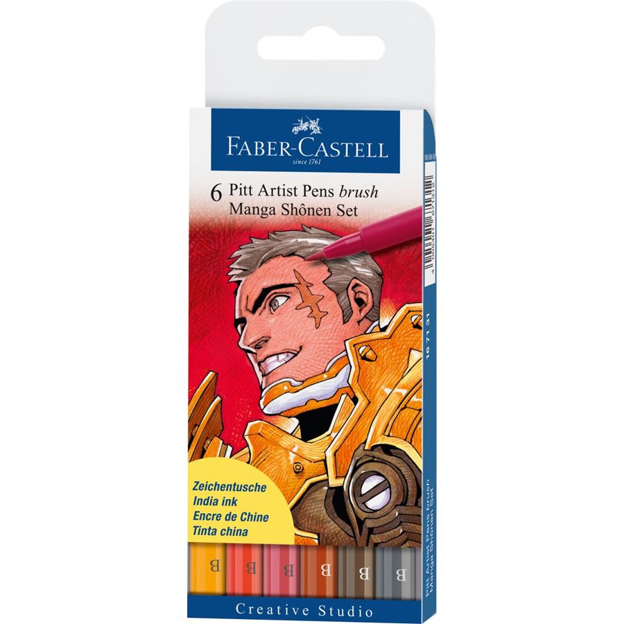 Faber-Castell Pitt Artist Pen Brush Manga Shonen Set of 6, Faber-Castell, Fineliner, faber-castell-pitt-artist-pen-brush-manga-sha-nen-set-of-6, Manga, Cityluxe