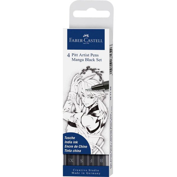 Faber-Castell Pitt Artist Pen Manga Black Set of 4 (With Brush Tip) — front view