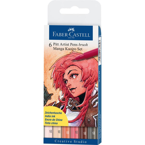 Faber-Castell Pitt Artist Pen Brush Manga Kaoiro Set of 6 — front view