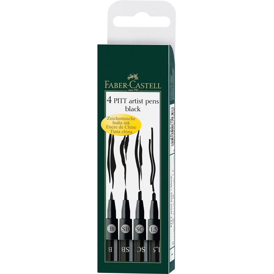 Faber-Castell PITT Artist Pen Set of 4 (B,SB,SC,1.5mm) Black, Faber-Castell, Fineliner, faber-castell-pitt-artist-pen-set-of-4-b-sb-sc-1-5mm-black, Black, Gift Set, Cityluxe
