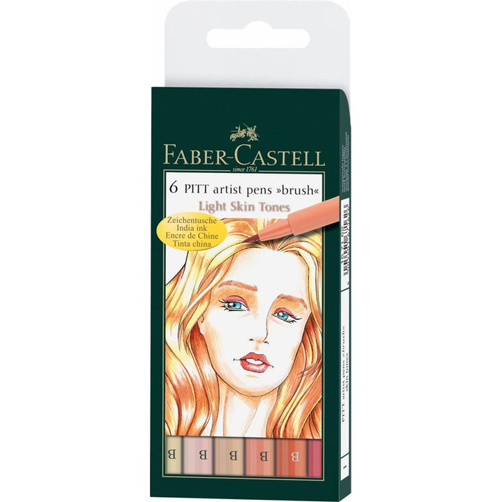 Faber-Castell PITT Artist Pen Brush Pen Set of 6 (Skin Tones Colour) — front view