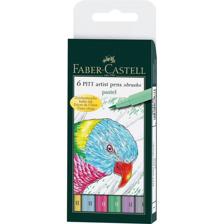 Faber-Castell PITT Artist Pen Brush Pen Set of 6 (Pastel) — front view