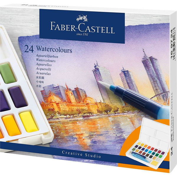 将图片加载到图库查看器，Faber-Castell Watercolours In Pans 24ct Set, Faber-Castell, Watercolour, faber-castell-watercolours-in-pans-24ct-set, Hobby artists, Cityluxe
