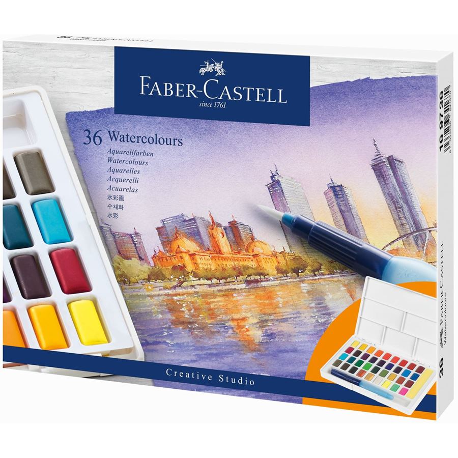 Faber-Castell Watercolours In Pans 36ct Set, Faber-Castell, Watercolour, faber-castell-watercolours-in-pans-36ct-set, Hobby artists, Cityluxe