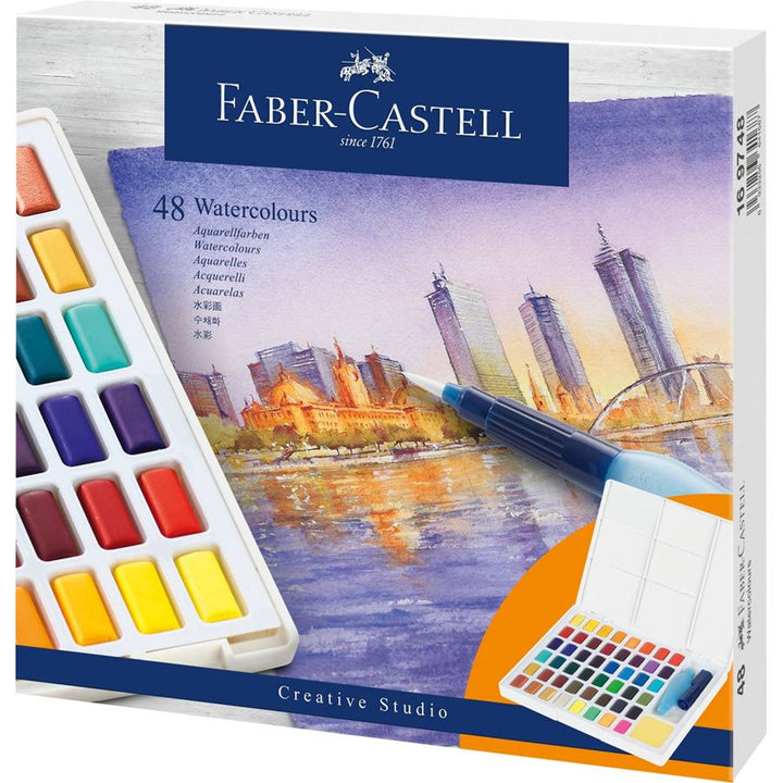 Faber-Castell Watercolours In Pans 48ct Set, Faber-Castell, Watercolour, faber-castell-watercolours-in-pans-48ct-set, Hobby artists, Cityluxe