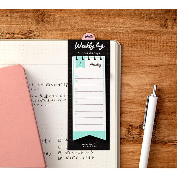 Midori Sticky Notes Journal Weekly Ribbon — angle view