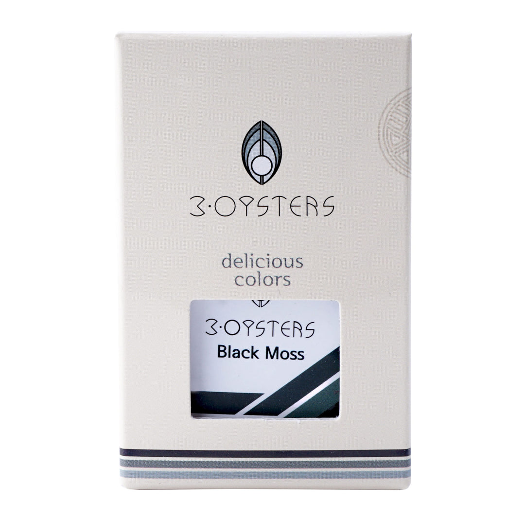 3 Oysters Delicious 38ml Ink Bottle Black Moss — colour swatch on paper