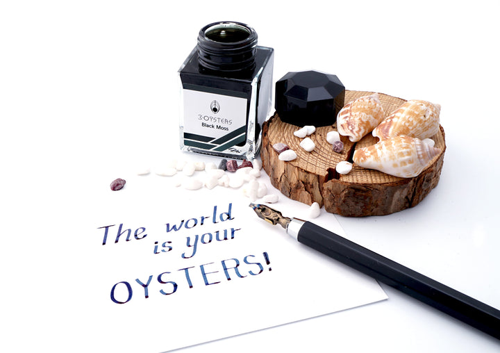 3 Oysters Delicious 38ml Ink Bottle Black Moss — with pen