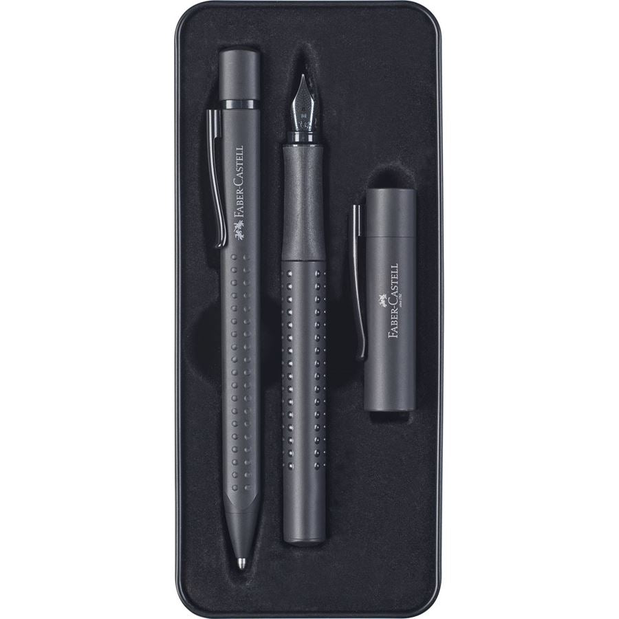 Faber-Castell Grip Edition Fountain Pen &amp; Ballpoint Pen Set All Black, Faber-Castell, Gift Set, faber-castell-grip-edition-fountain-pen-ballpoint-pen-set-all-black, Gift Set, Cityluxe