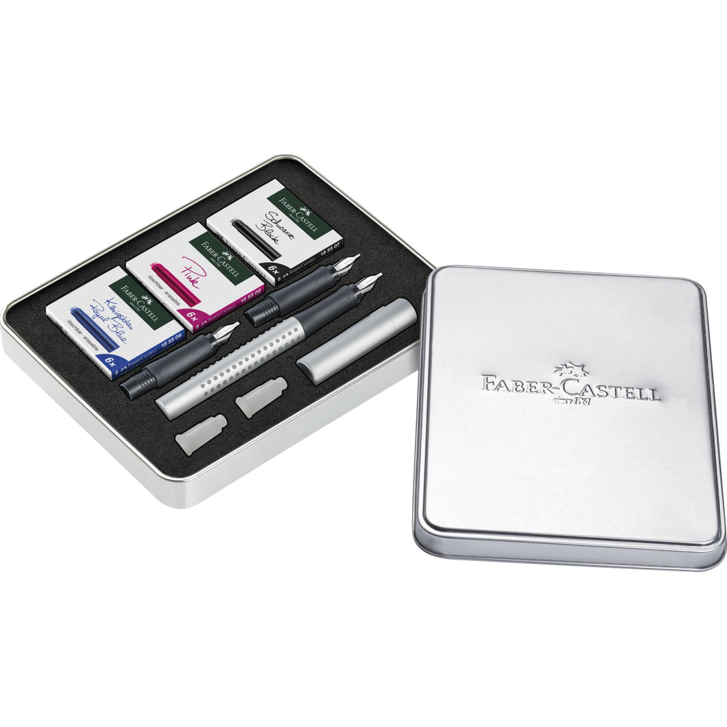 Faber-Castell Grip 2011 Fountain Pen Calligraphy Set Silver, Faber-Castell, Calligraphy Pen, faber-castell-grip-2011-fountain-pen-calligraphy-set-silver, can be engraved, Fine Writing, Cityluxe