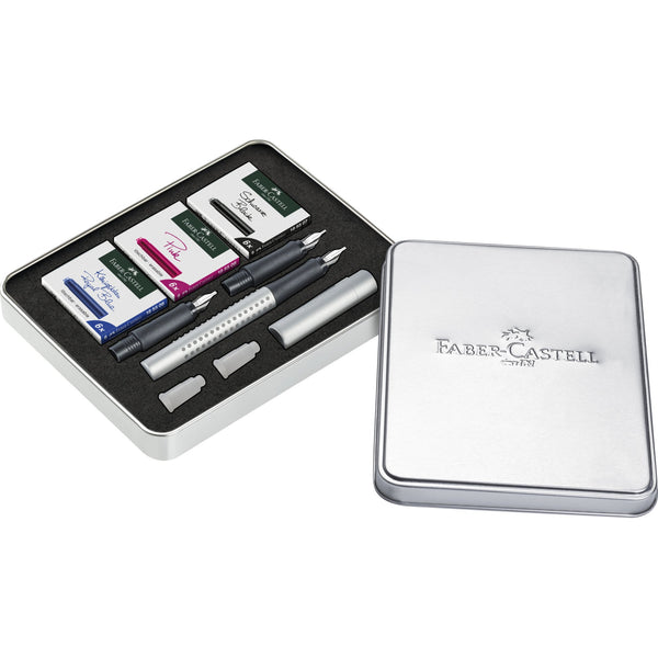 Load image into Gallery viewer, Faber-Castell Grip 2011 Fountain Pen Calligraphy Set Silver, Faber-Castell, Calligraphy Pen, faber-castell-grip-2011-fountain-pen-calligraphy-set-silver, can be engraved, Fine Writing, Cityluxe
